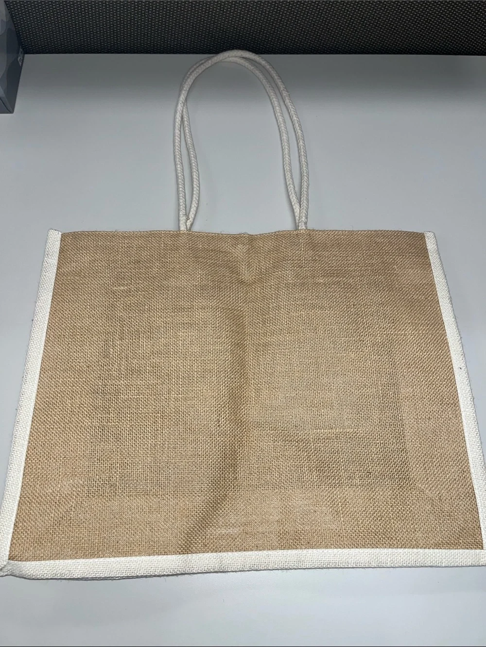 Source Unknown Natural Jute Tote with White Trim and 'Courageous' Script